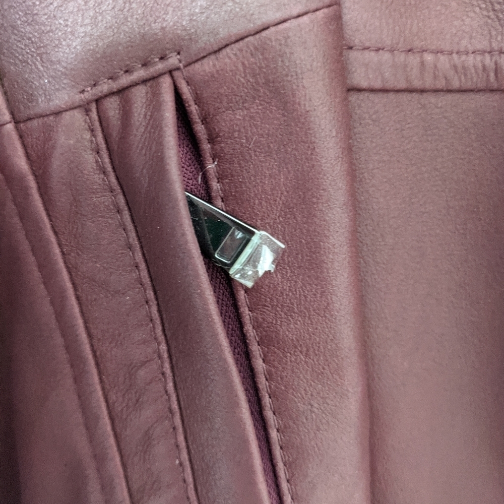 VINCE Leather Burgundy Red Drape Neck Open Jacket Size XS - Picture 7 of 10